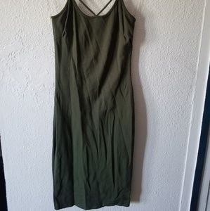 Olive green, open back dress